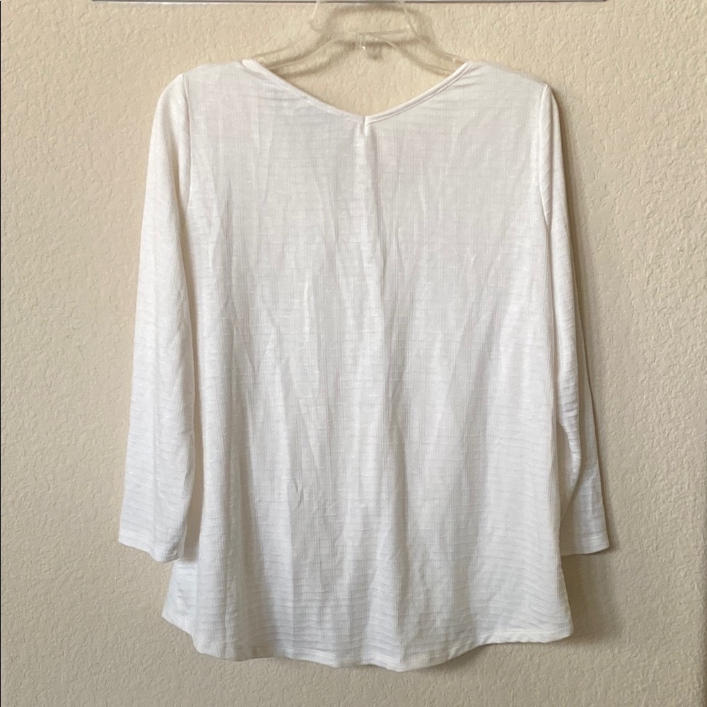 Status Off White V-Neck Knot Front 3/4 Sleeve Top Size L - Picture 3 of 7